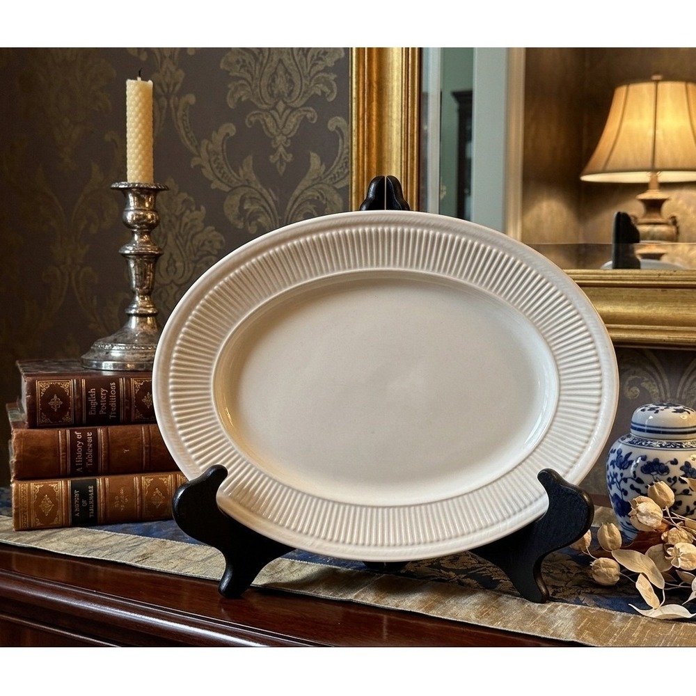 Shenango China Anchor Hocking Fluted Rim Oval Serving Platter Cream Vintage